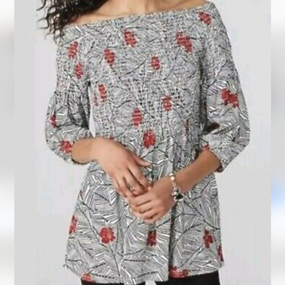 J. Jill Smocked Babydoll Top Sz L